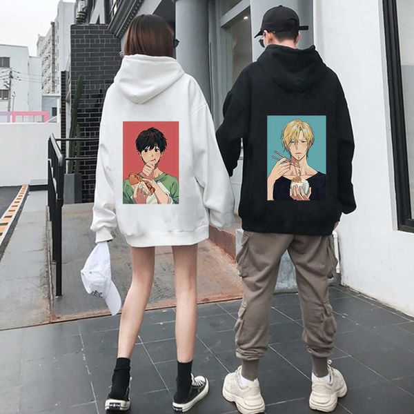 Engraçado Anime Banana Peixes Hoodie Homens Mulheres Casais Suéter Harajuku Vintage Pullover 2021 Hip Hop Streetwear Unisex Joker H0910