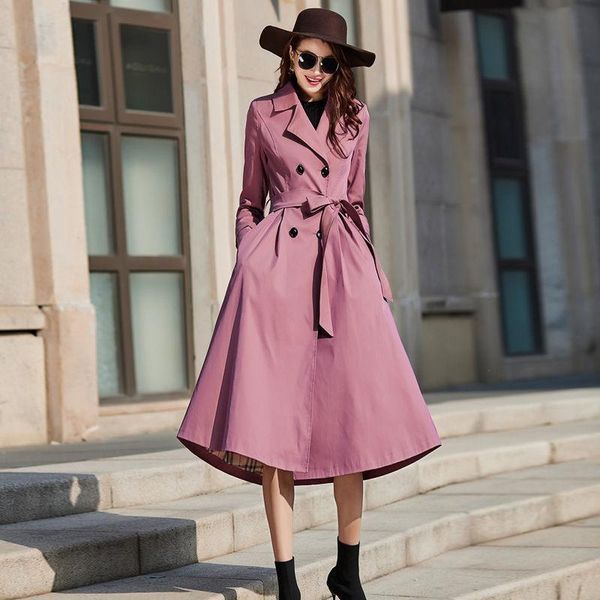 

women's trench coats 2021 autumn style windbreaker solid color coat korean women knee length slim waist clothes, Tan;black