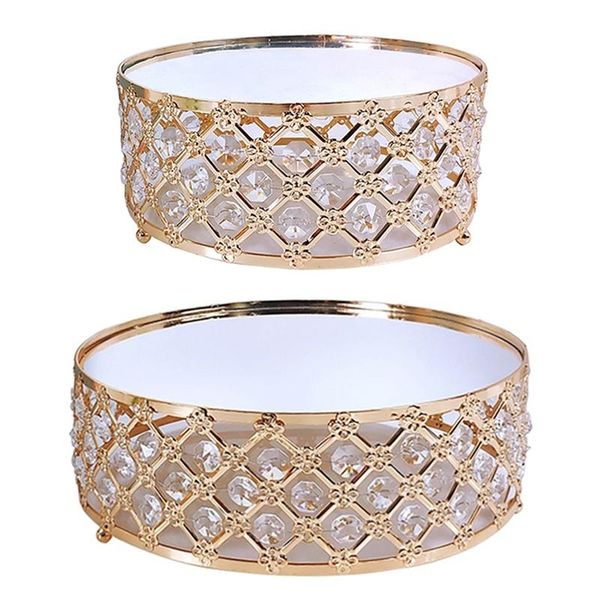 

other bakeware 2 pcs gold mirror metal cake stand round cupcake wedding dessert pedestal display plate home decor, medium & small