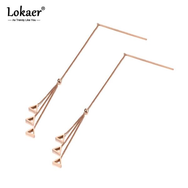 

dangle & chandelier lokaer trendy titanium steel geometric triangle long tassel earrings for women girl bohemia chain jewelry e19190, Silver