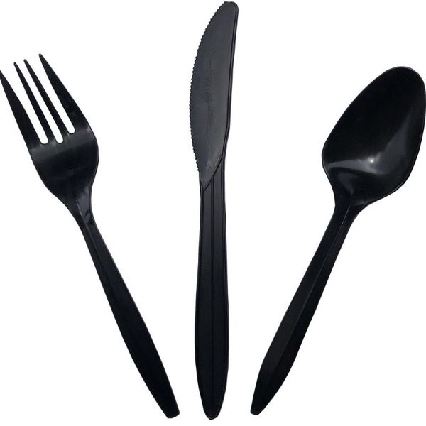 

disposable dinnerware 16pcs black plastic utensils knife spoon fork halloween tableware couverts jetable cutlery birthday party supplies