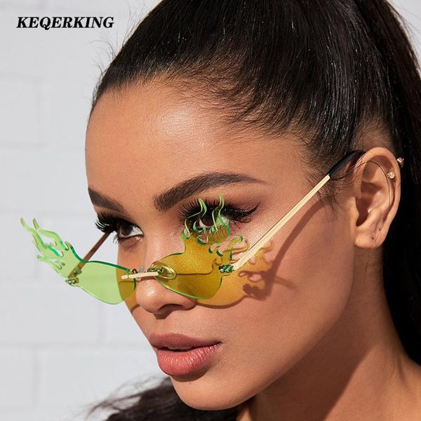 

fire flame sunglasses for women brand designer street style eyewear big hollow shades streetwear exaggerated, White;black