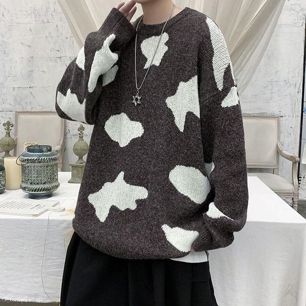 

men's sweaters printed cloud knitted sweater o-neck long sleeve bottoming loose winter thick pullover casual male clothes oversize, White;black