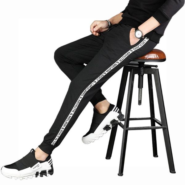 

spring summer casual pants men elastic comfortable skinny fitness sports trousers joggers sweat k26 men's, Black