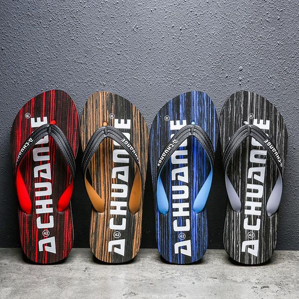 

slippers summer flip flops men comfortable soft cool beach sandals fashion floor texture outdoor leisure non-slip shoes male, Black