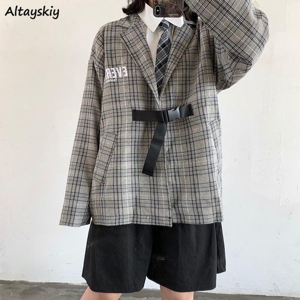 

women's suits & blazers plaid women notched outwear design woman coat baggy korean style all-match students leisure chic mujer streetwe, White;black