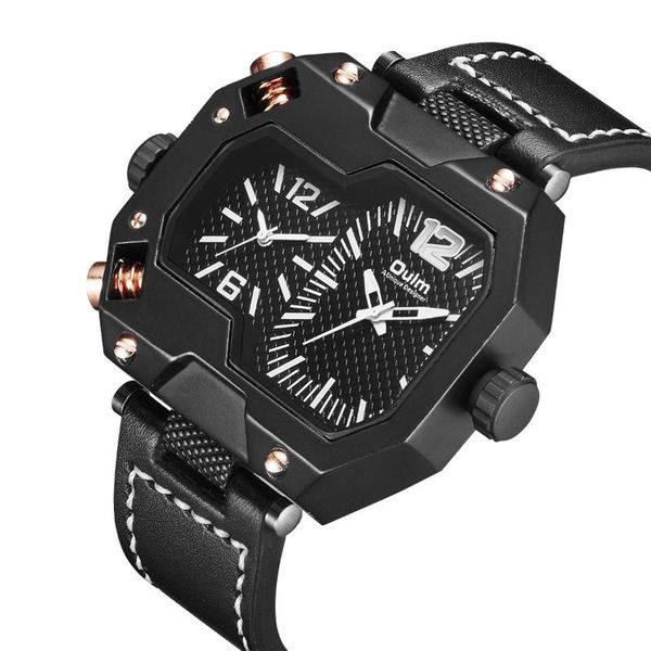

wristwatches men's leather quartz watch personality dial double time zone, Slivery;brown