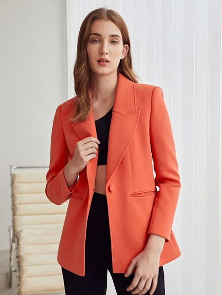 

motf premium cotton single button blazer t8jh#, White;black