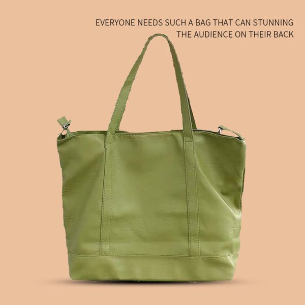 

2021 spring summer avocado soft pu large capacity tote bag green commuter cream white shoulder bag