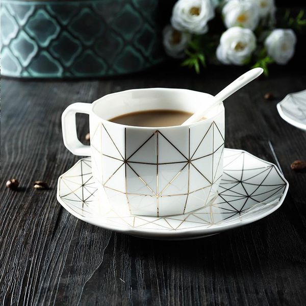 

cups & saucers european coffee cup set combination gold thread household afternoon tea single dish ceramic gift