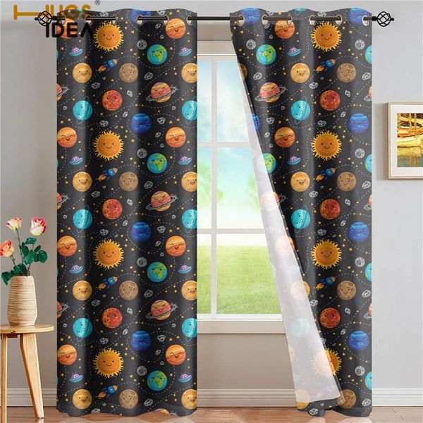 

cartoon planet pattern blackout curtain for kids room modern style window drape bedroom living deco & drapes