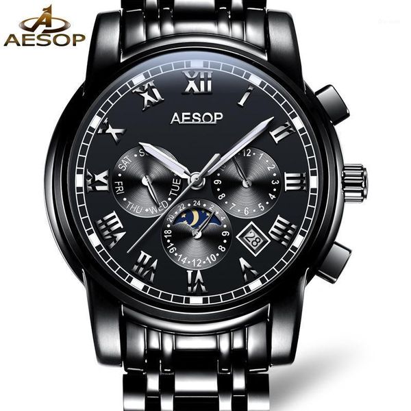 

automatic mechanical watch men's wristwatch waterproof stainless steel male clock men black relogio masculino wristwatches, Slivery;brown