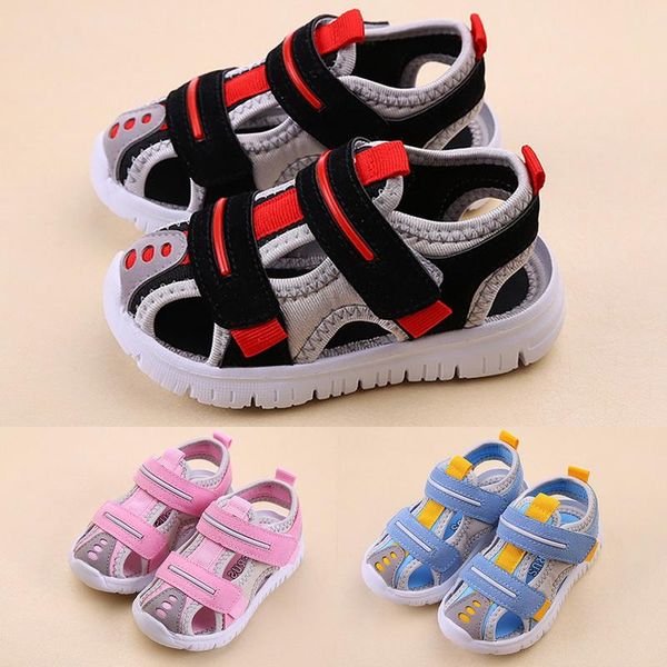 

sandals summer baby for girls boys soft bottom cloth children shoes fashion little kids beach toddler dropship, Black;red