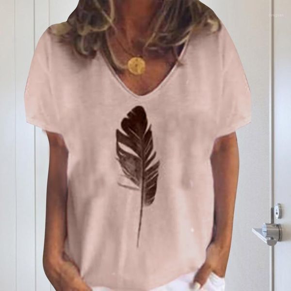 

women's t-shirt 2021 t shirt harajuku casual fashion concise feather print short sleeve oversized clothes female top, White