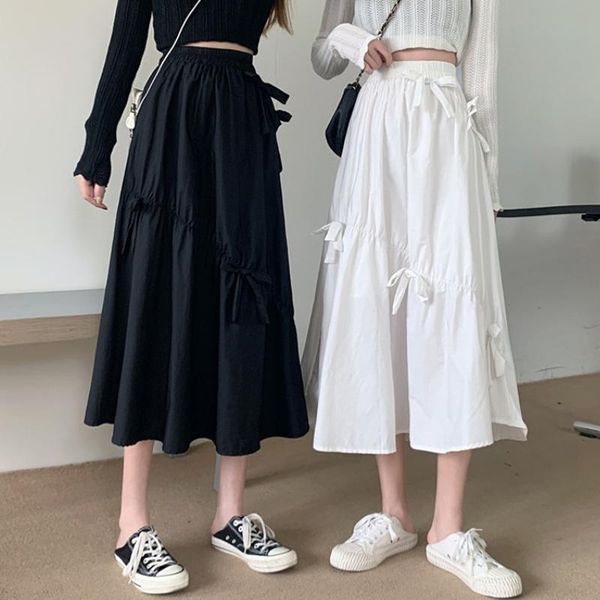 

spring black skirt bow design high waist women's a-line skirts