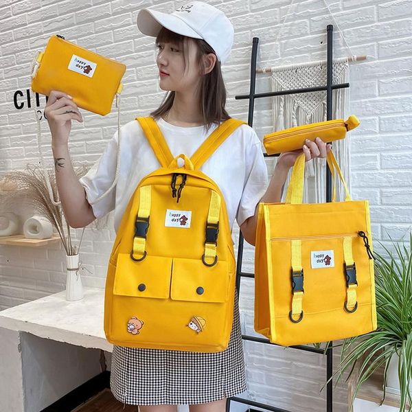 

4pcs/set canvas school bags for teenager girls students women travel lapbackpacks female book