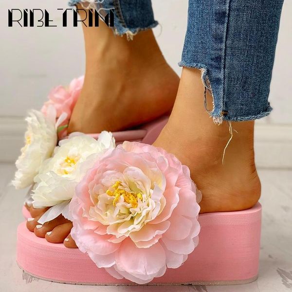 

fashion holiday beach shoes arrival ins sweet flowers platform women slides 2021 casual wedges slippers, Black