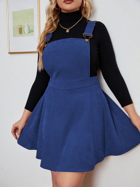 

plus solid overall dress without j01s#, Black