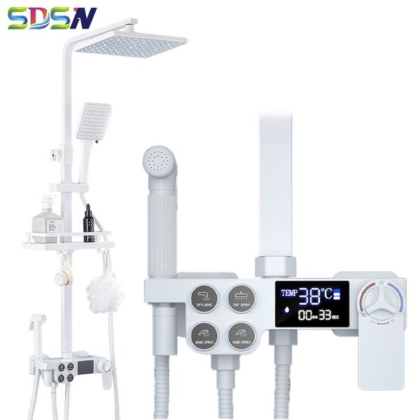 

thermostatic shower set of 12 inch stainless steel rainfall showing head brass bathroom mixer faucet cold digital temperature display bath s