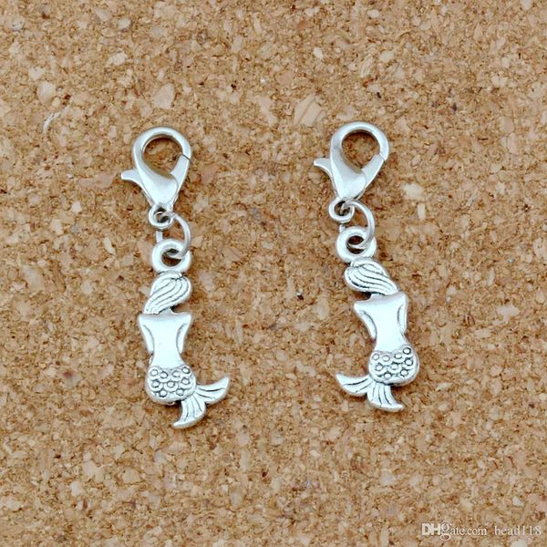 Liga Mermaid Flutuante Lobster Clasps Charme Pingentes para Jóias Fazendo Pulseira Colar DIY Acessórios 8.8x34mm 150 pcs A-349B