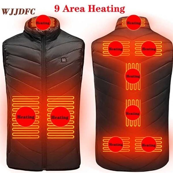 WJJDFC 9PCS Watered Vest Мужчины Женщины USB Куртка Отопление Тепловая Одежда Охота Зима Черный 2111126