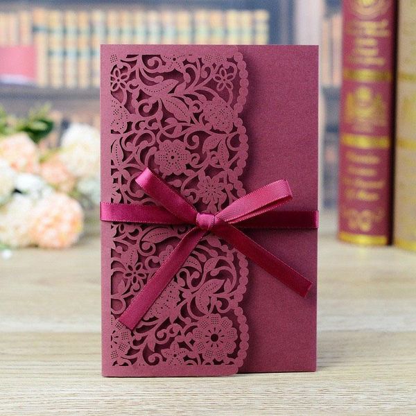 

greeting cards 1pcs sample laser cut wedding invitation card lace flower customize with rsvp ribbon party supplies