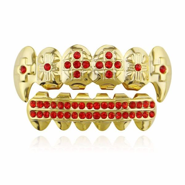 

18k gold plated red diamond hip hop braces for men and women, Silver
