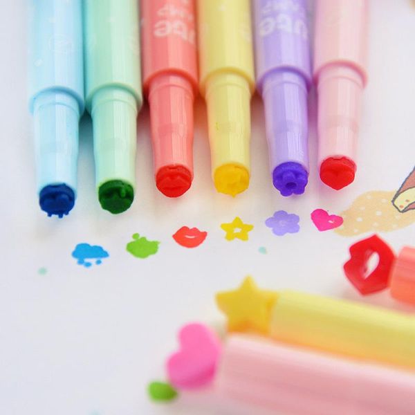 

highlighters 2 pcs creative colored stamp marker pens heart star apple highlighter pen for students painting marking gift school stationery, Black;red