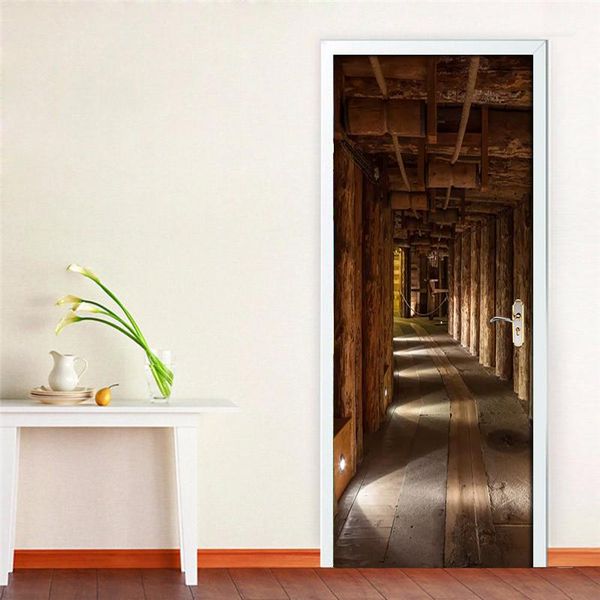 

other decorative stickers 3d wood tree entrance creative wallpaper door sticker living room bedroom pvc self-adhesive poster mural decals