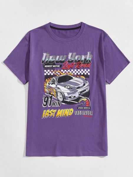 

romwe guys car & letter graphic tee r7h4#, White;black