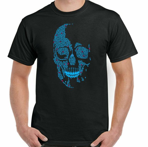 

guitar skull t-shirt blue electric acoustic guitar biker who bass amp, White;black