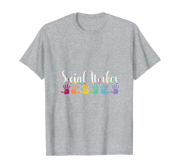 

rainbow color hand t-shirt social worker, White;black