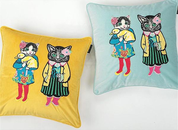Caso de luxo desenhista caso clássico desenhos animados gato padrão bordado capa 45 * 45 cm para decoração de casa e festival natal quente gif