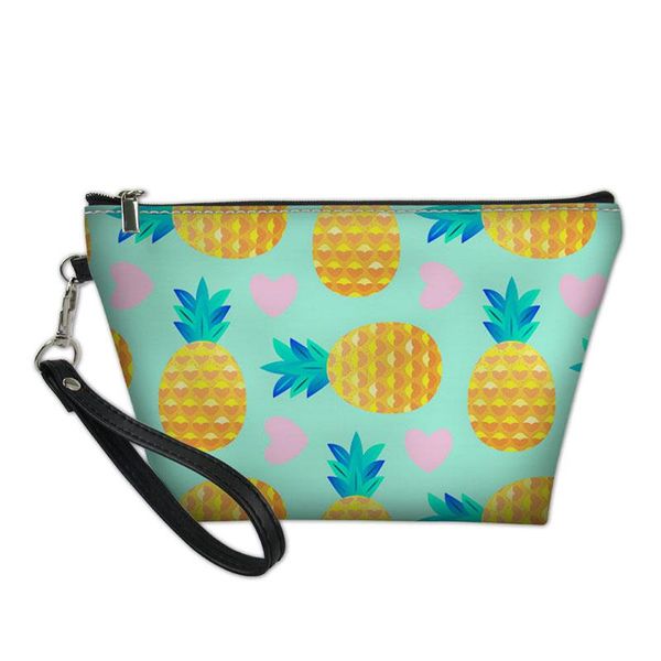 

heart shaped pineapple printed women pu leather cosmetic bags ladies casual zipper pouch teenager girls makeup organizer & cases