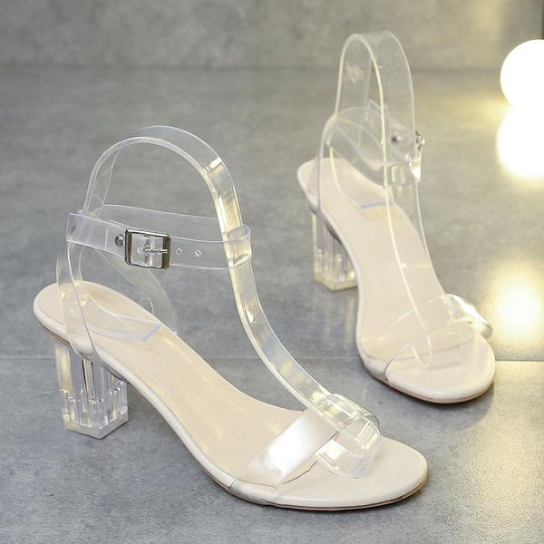 

sandals 2021 fashion women pvc jelly crystal transparent clear high heels summer party pumps shoes, Black