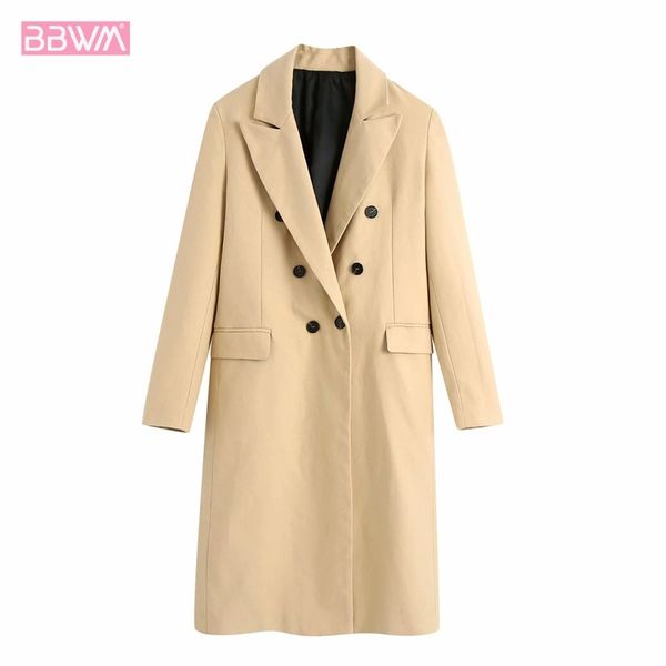 

fashion long double breasted lapel long sleeve women's jacket coat retro pocket back vents chic female 210507, Black;brown