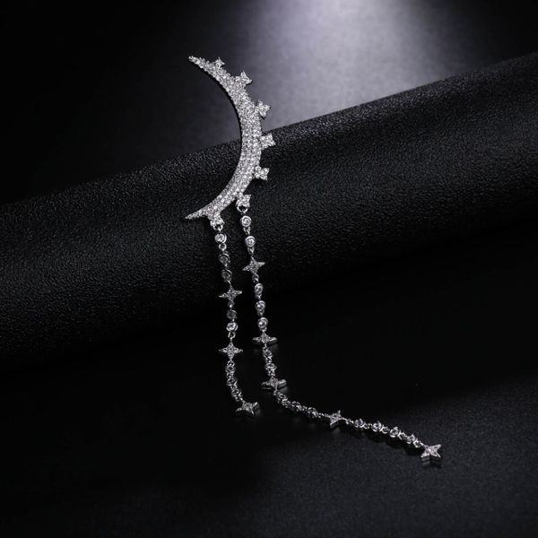 

umgodly 1 pc arrival luxury brand long tassel earrings cubic zirconia moon star earring elegant women wedding jewelry gift, Golden