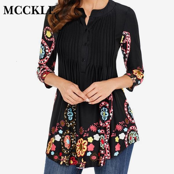 

women's blouses & shirts spring tunic printed shirt blouse 3/4 sleeves pleated and womens summer fashion plus size 5xl 7efx, White