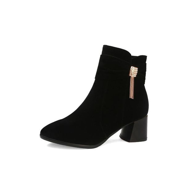 

boots memunia ankle boots women round toe zipper crystal high heels party wedding shoes autumn winter short woman1 204p, Black