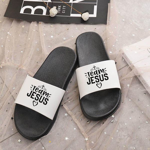 

slippers 2021 summer women's i love jusus indoor bedroom home shoes ladies harajuku open toe flip flops, Black