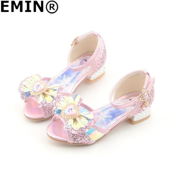 

sandals emin ice and snow princess shoes leather girls high heels sequins wedding party children dress fashion dance pearl summe, Black;red