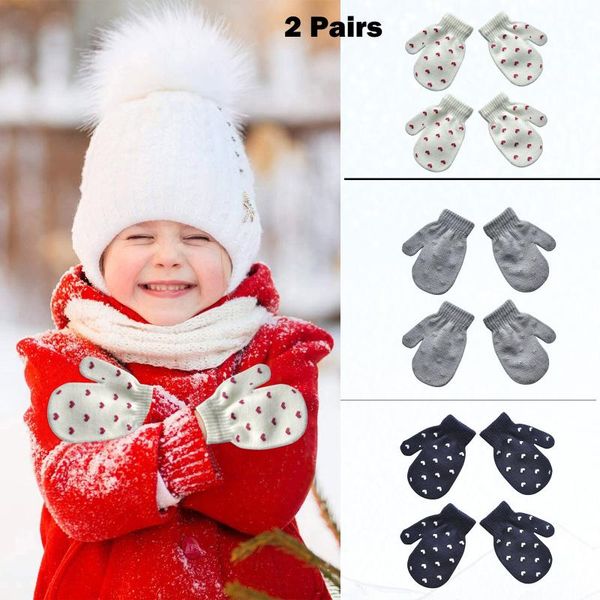 

hair accessories 2 pairs 3 color children mittens kids boys girls winter windproof cute love heart warming knitted gloves, Slivery;white