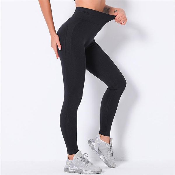 

women's leggings women body sport professional fitness high waist double-sided leggins pants squat proof elastic workout gym, Black