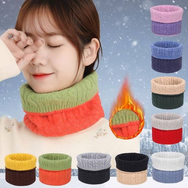 

scarves ring neck 2021 winter warm snood scarf women knit solid cotton thick double side high-quality bandana, Blue;gray