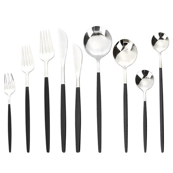

flatware sets black silver cutlery set stainless steel knife dessert fork spoon tableware kitchen dinner dinnerware suit silverware