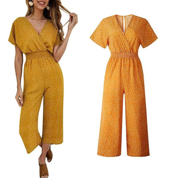 

women's jumpsuits & rompers v-neck jumpsuit for women fashion dot printed overalls lady office waisted female boho beach summer streetw, Black;white
