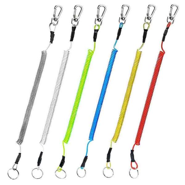 

keychains men women 6 colors elastic coil stretch tether key chain ring for fishing lobster clasp hook lockable cord koord sleutel, Silver