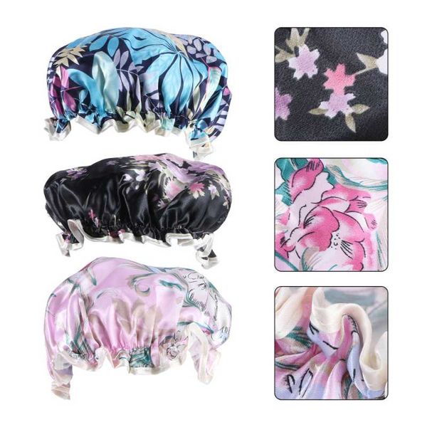 

3pcs waterproof bathing caps fashion printing shower woman hats
