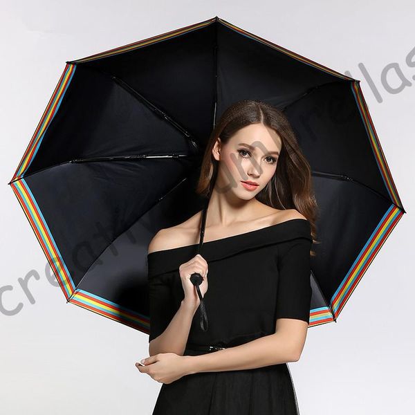 

umbrellas 2pcs/lot ox flexible fiberglass windproof 5times black coating anti-uv parasol compact pocket folding mini rainbow umbrella