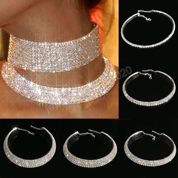 Luxury Classic Multizize Crystal Crystal Choker Ожерелье Свадебные Невесты Бределие Невесты Двухместный Кристалл Короткие Кливицы Ожерелье Женщины Вечеринка